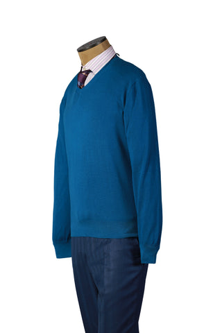 Manrico Blue Solid Cashmere Sweater