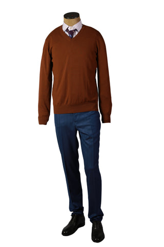 Manrico Solid Brown Cashmere V-Neck Sweater