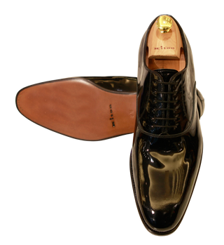 Kiton Black Patent Leather Oxford Dress Shoes