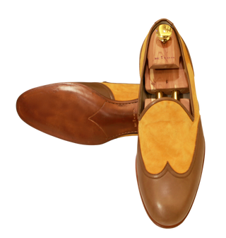 Kiton Brown/ Yellow Leather-Suede Dress Shoes