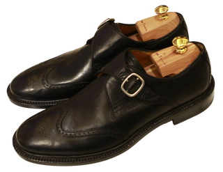 Kiton Black Leather Buckle Accent Brogue Dress Shoes