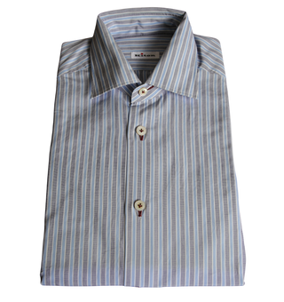 Kiton Light-Blue/ Grey Striped Cotton Shirt