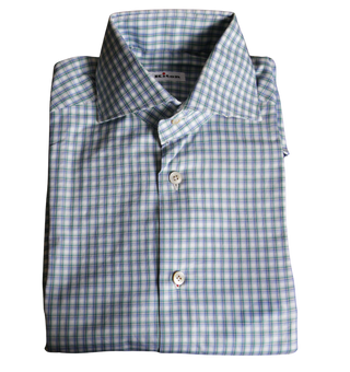 Kiton Light-Blue Checked Cotton Shirt