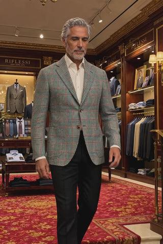 Sartorio Prince of Wales Wool Sport Jacket — Forest Green/ Cream