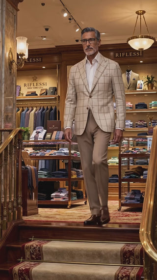 Sartorio Windowpane Virgin Wool-Silk Sport Jacket — Tan