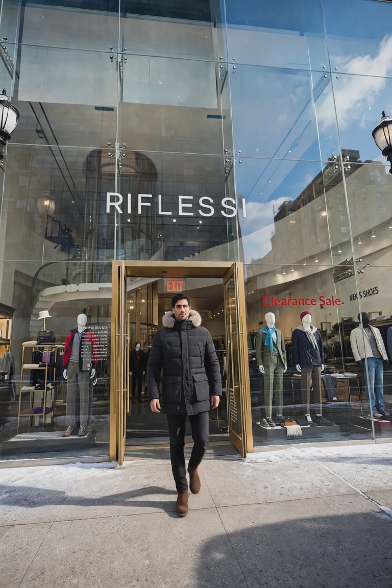 Eleventy Cotton-Wool Coat — model video, Riflessi storefront