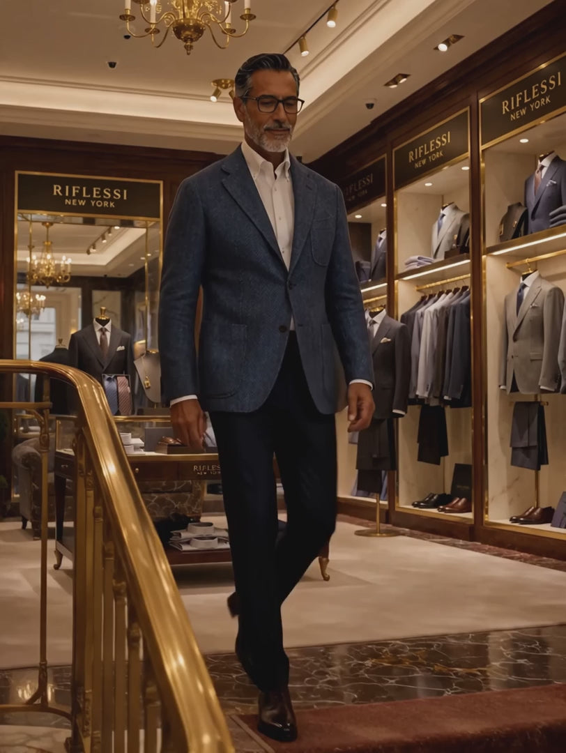 Sartorio Herringbone Virgin Wool Sport Jacket — Blue