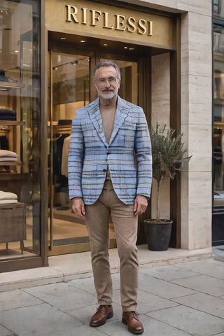 Sartorio Plaid Alpaca-Wool Sport Jacket — Light Blue/ Grey