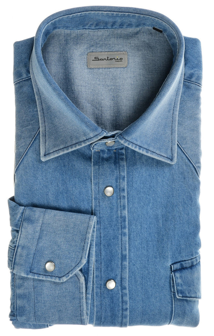 Sartorio Denim Snap Button Cotton Shirt