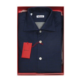 Kiton Navy-Blue Plaid Cotton Shirt