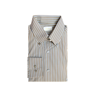 Brioni Tan/Blue Striped Cotton Shirt