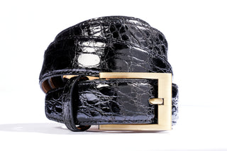 Tardini Black Alligator Skin Belt (Gold Buckle)