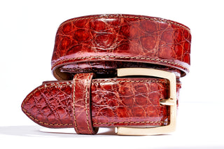 Tardini Red Alligator Skin Belt (Gold Buckle)