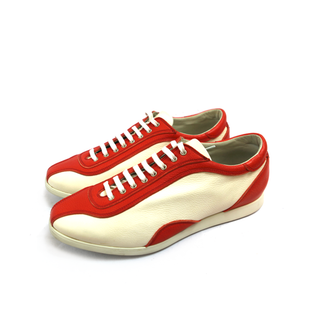 Kiton Ivory/ Red-Orange Leather Sneakers
