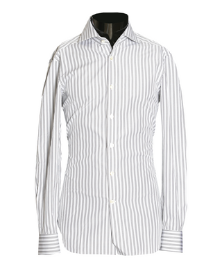 Kiton White/Grey Striped Cotton Shirt